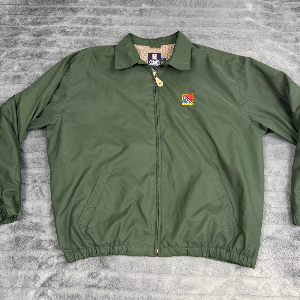 Chaps Ralph Lauren Mens Green Harrington Jacket Plaid Lined Crest Logo Large